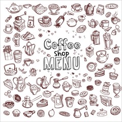 hand drawn coffee elements set