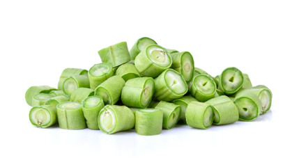 green long bean slice on white background