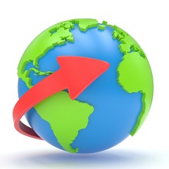 Arrow and Earth globe. 3d render