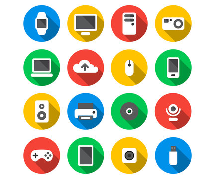 Flat icon set of technology devices