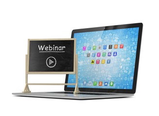 Laptop with chalkboard, webinar, online education concept
