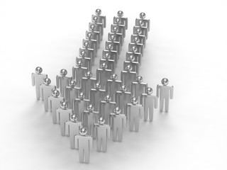 Many 3d people figure in arrow shape with the leader in front