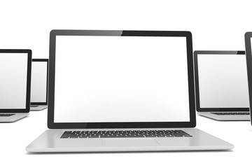 many  laptop on white background