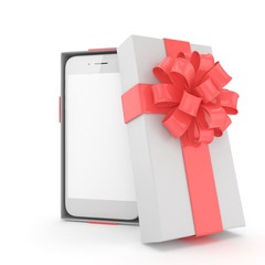 Smartphone in gift box. Isolated on white background