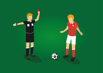 vector illustration of  a soccer referee showing red card to a soccer player