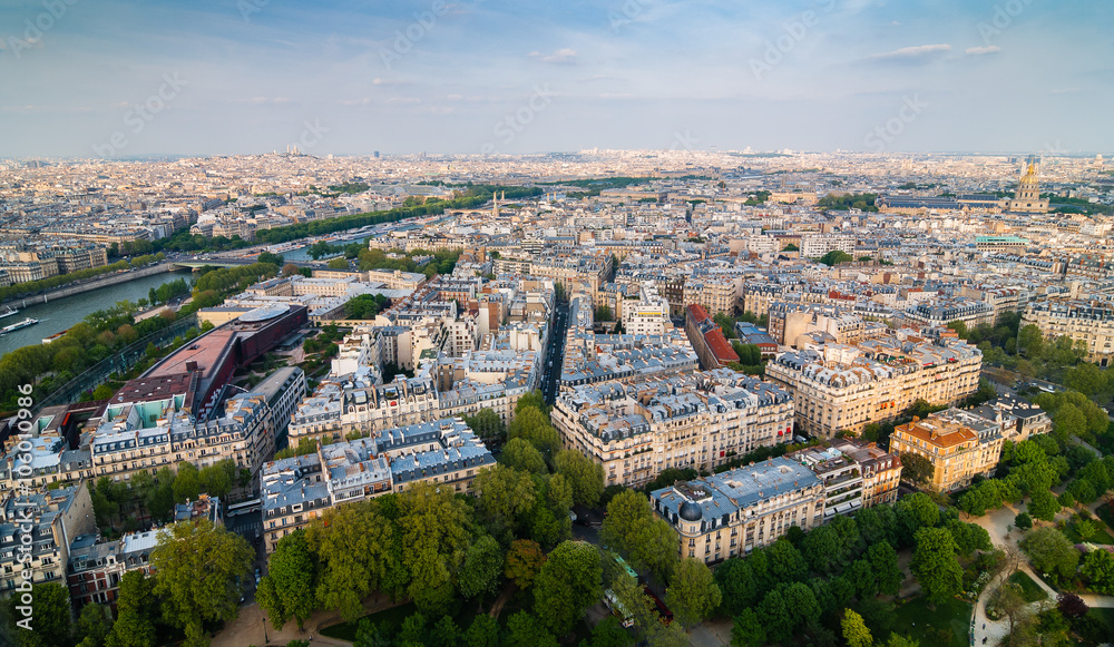 Wall mural skyline of paris, france. a view from the top of eiffel tower.