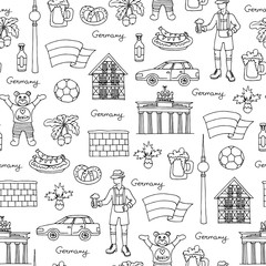 Vector seamless pattern with hand drawn isolated symbols of Germany on white color