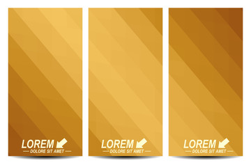 Golden set of vector flyers. Background with gold triangles. Flyer, web, banner, card, vip, certificate, gift, voucher. Modern business stylish design