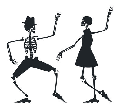 Vector image with couple silhouette of skeleton