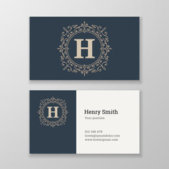 Fototapeta na wymiar Business card ornament emblem letter H template design.