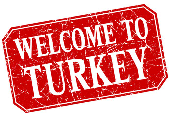 welcome to Turkey red square grunge stamp