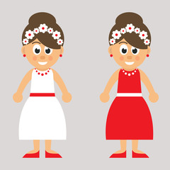 cartoon woman in white and red dress
