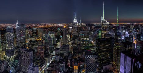 New York City with skyscrapers after sunset