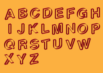 Slanted Outline Vector Red Font Design on Orange Background