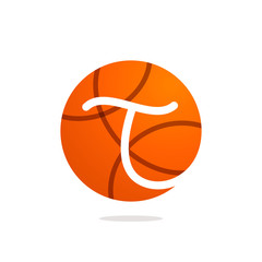 T letter logo with basketball ball.