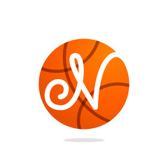 N letter logo with basketball ball.