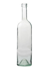 Empty glistening bottle on a white background.