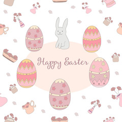 Hand Drawn lovely spring pattern background - Happy Easter made in vector.
