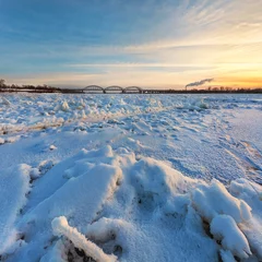 Fotobehang Ice in winter frozen river © brizmaker