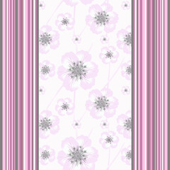 Seamless abstract pattern with flowers, vertical lines,  ornament stylish texture background