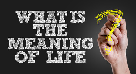 Hand writing the text: What Is the Meaning of Life?