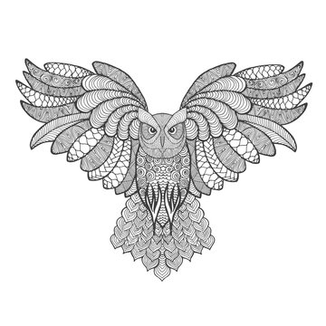 Eagle owl. Adult antistress coloring page