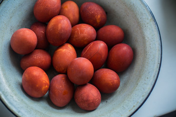 Easter eggs on rustic background