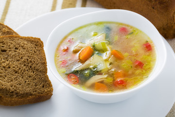 Vegetable soup with chicken breast
