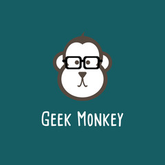 Monkey Geek, nerd, smart, hipster - animals icons and symbols
