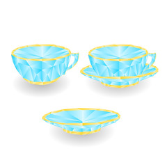 Cup with saucer polygons part of porcelain vector illustration
