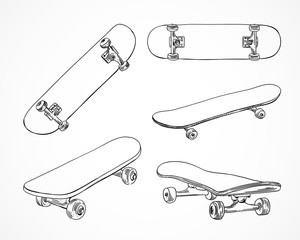 Skateboarding vector illustration. Hand sketched skateboards © redchocolatte