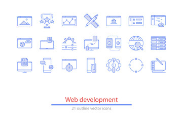 Set of vector web development thin line icons.