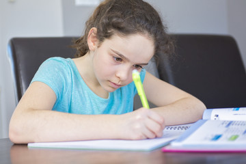 Naklejka na ściany i meble Teenage girl doing homework for school.