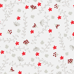 seamless pattern with branches, leaves and flowers