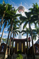 Kuala Lumpur tower and palms Malaysia