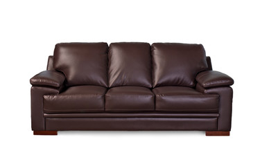 Brown leather sofa on white background