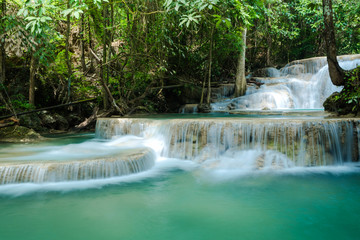 Green landscape with cgreen waterfall