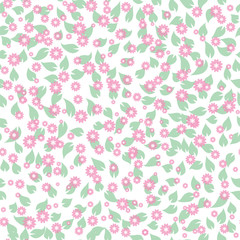 Background with cherry blossom flowers and leaves