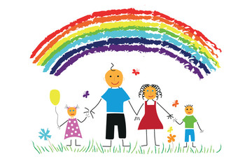 Obraz na płótnie Canvas Child's drawing Happy Family