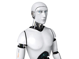 Humanoid robot. Futuristic cyborg concept. High quality 3D rendering. Isolated on white background.