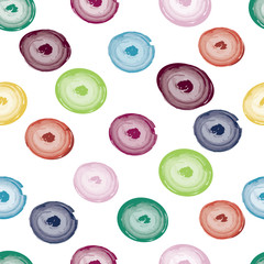 Watercolor simple colorful polka dots.