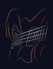 Playing Bass illustration. Picking bass strings with right hand fingers.