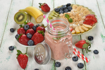 Fruit smoothies in Mason jar