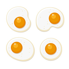 Fried Eggs Set. Flat Style on White Background. Vector