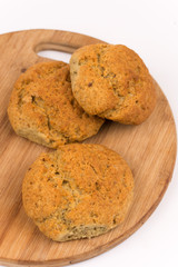 Bread loaf on wooden board