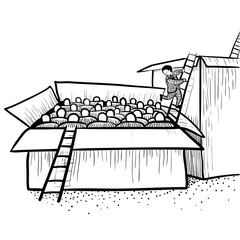 Career (or social) ladder vector illustration.. Moving out of the box with the workers in the box with the managers
