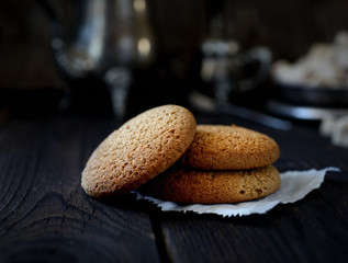 oatmeal cookies on wooden background