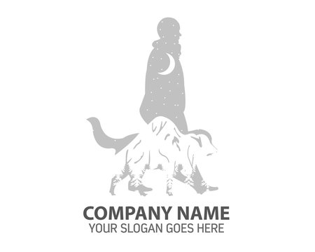 Night Dog Walking Silhouette Logo Icon Vector - Powered by Adobe