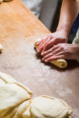 Housewife bakes cake.