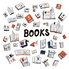 Many books sketchy background - illustration